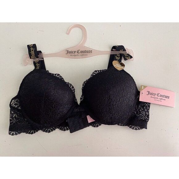 Juicy Couture Sexy Push Up Bra Size 34B Black Lace JC2210C Padded NEW - Picture 1 of 9